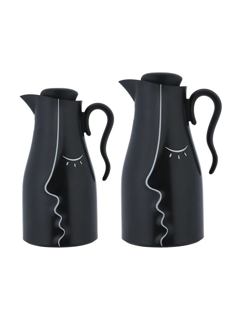 Alsaif Gallery Al Saif Gallery Hawaa Thermos Set, 0.7/1 Liter, 2 Pieces, Inner Glass Case, Outer Plastic Body - Black - Image 1