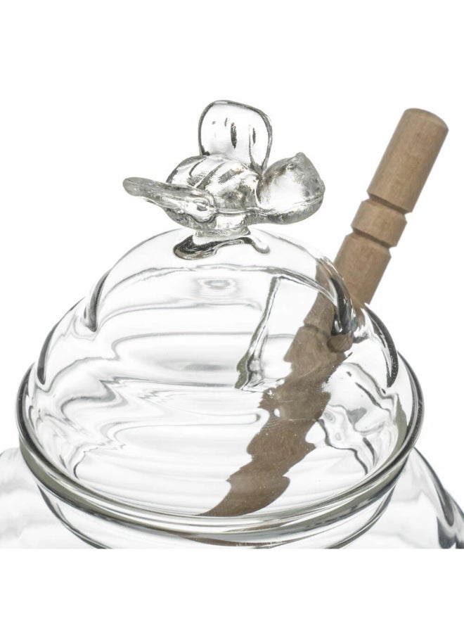 Five Simply Smart Glass Honeypot with Oak Spoon Clear and Brown 400 ml 160613 - Image 2