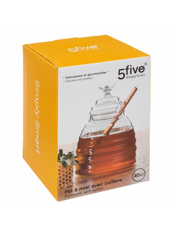 Five Simply Smart Glass Honeypot with Oak Spoon Clear and Brown 400 ml 160613 - Image 3