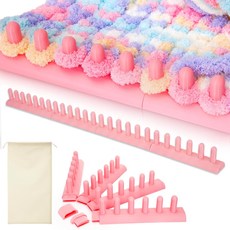 AceOrbit 44" Chunky Blanket Loom, Loom for Chunky Yarn, Detachable & Portable Design Hand Knitting Looms with a Flannel Storage Bag for DIY Throw Blankets, Beginner Friendly Yarn Craft (Light Pink) - Image 1