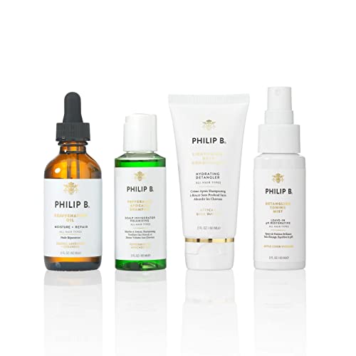 Philip B. 4 Step Discovery Kit - Includes Peppermint Avocado Shampoo, Rejuvenating Oil, Detangling Toning Mist & Lightweight Deep Conditioner, 2 fl oz Each - Image 1