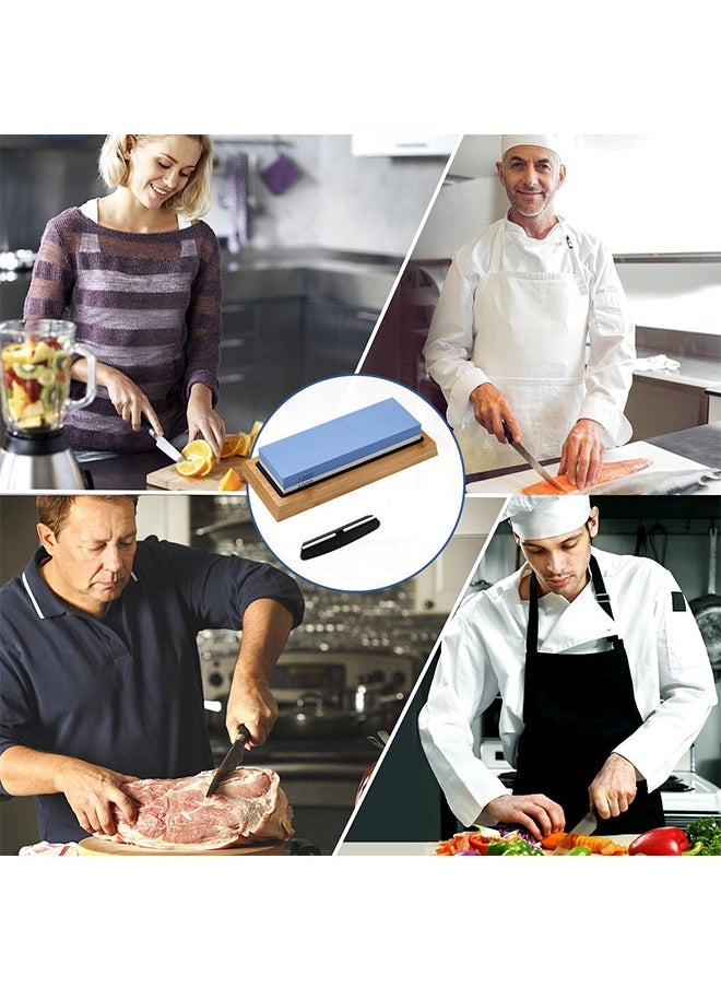 Generic - Sharpening Stone 2-in 1 Whetstone Knife Sharpener Stone Dual Sides 1000/6000 Grit Knife Sharpening Kit Wet Stone with Flattening Stone Angle Guide Non-Slip Bamboo Base for Kitchen Pocket Knife - Image 1