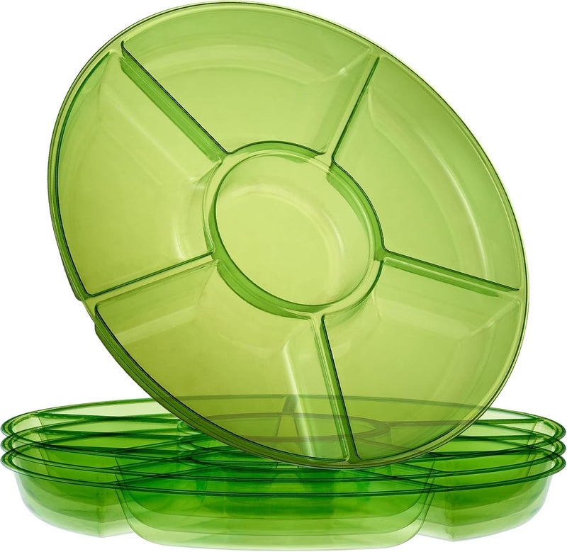 PLASTICPRO 6 Sectional Round Plastic Serving Tray/Platter (2, Green) - Image 1