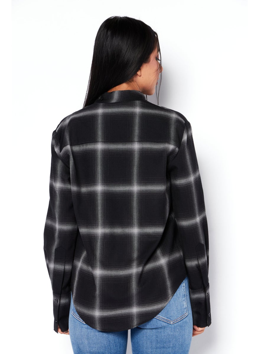 STELLA MCCARTNEY - Women Cowl Neck Long Sleeves Plaid Blouse, Black - Image 1