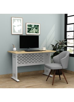 RIGID Steel Workstation Desk with Adjustable Height and Wooden Top Grey 75x120x60cm  - Image 1