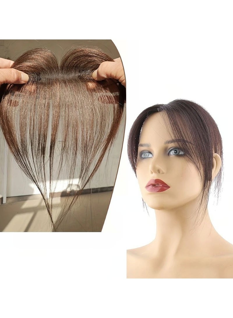 إستيل وصلات شعر للنساء من شعر بشري طبيعي، قطع شعر للنساء ذوات الشعر الخفيف، وصلات شعر بشري مع غرة، وصلات شعر (بني غامق، قاعدة 2 × 12 سم، طول الشعر 25 سم، مستقيم) - Image 1