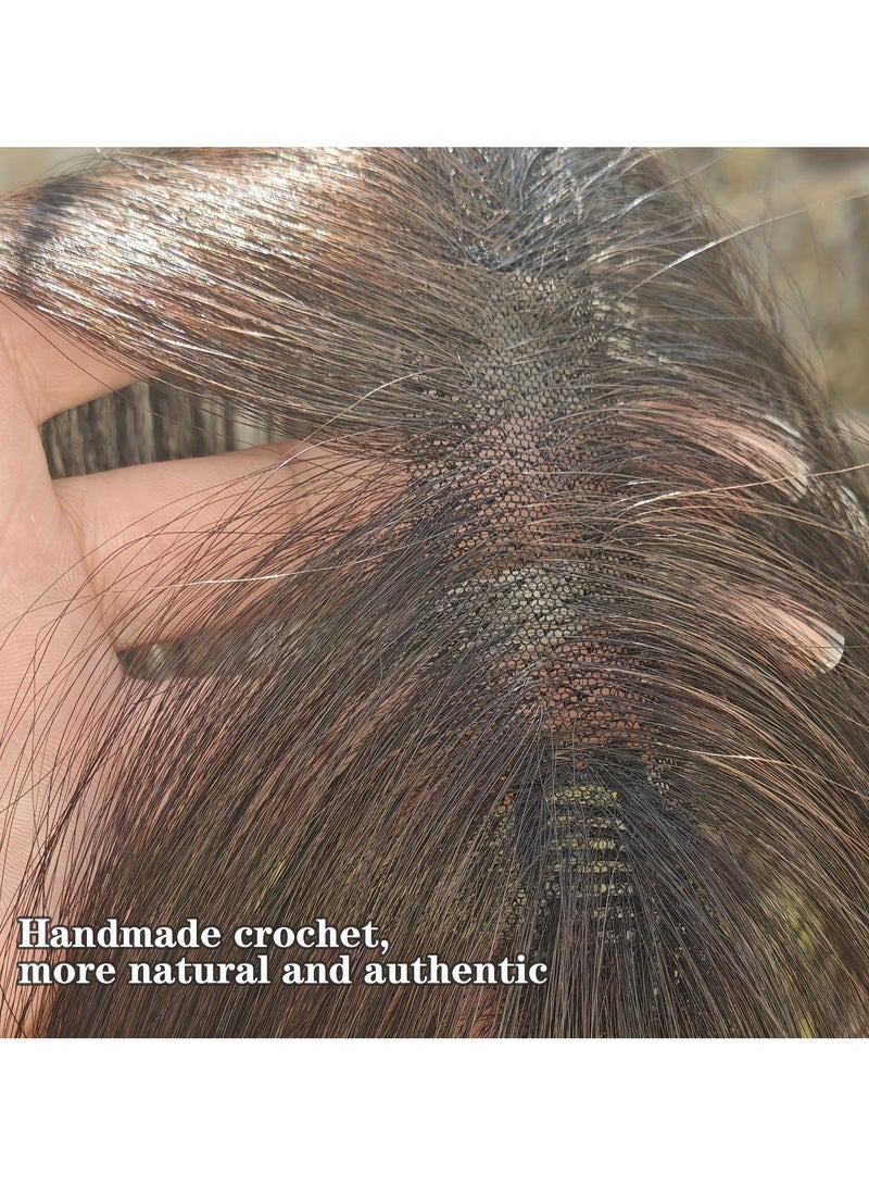 إستيل وصلات شعر للنساء من شعر بشري طبيعي، قطع شعر للنساء ذوات الشعر الخفيف، وصلات شعر بشري مع غرة، وصلات شعر (بني غامق، قاعدة 2 × 12 سم، طول الشعر 25 سم، مستقيم) - Image 2