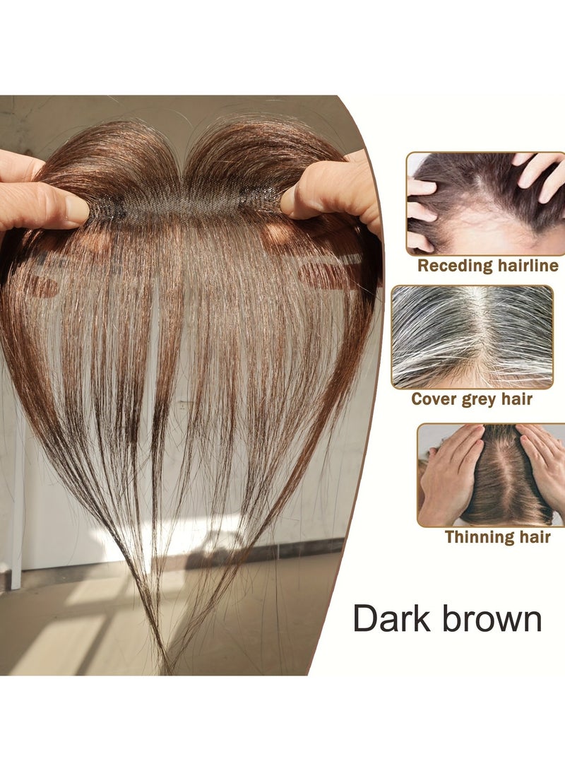 إستيل وصلات شعر للنساء من شعر بشري طبيعي، قطع شعر للنساء ذوات الشعر الخفيف، وصلات شعر بشري مع غرة، وصلات شعر (بني غامق، قاعدة 2 × 12 سم، طول الشعر 25 سم، مستقيم) - Image 3