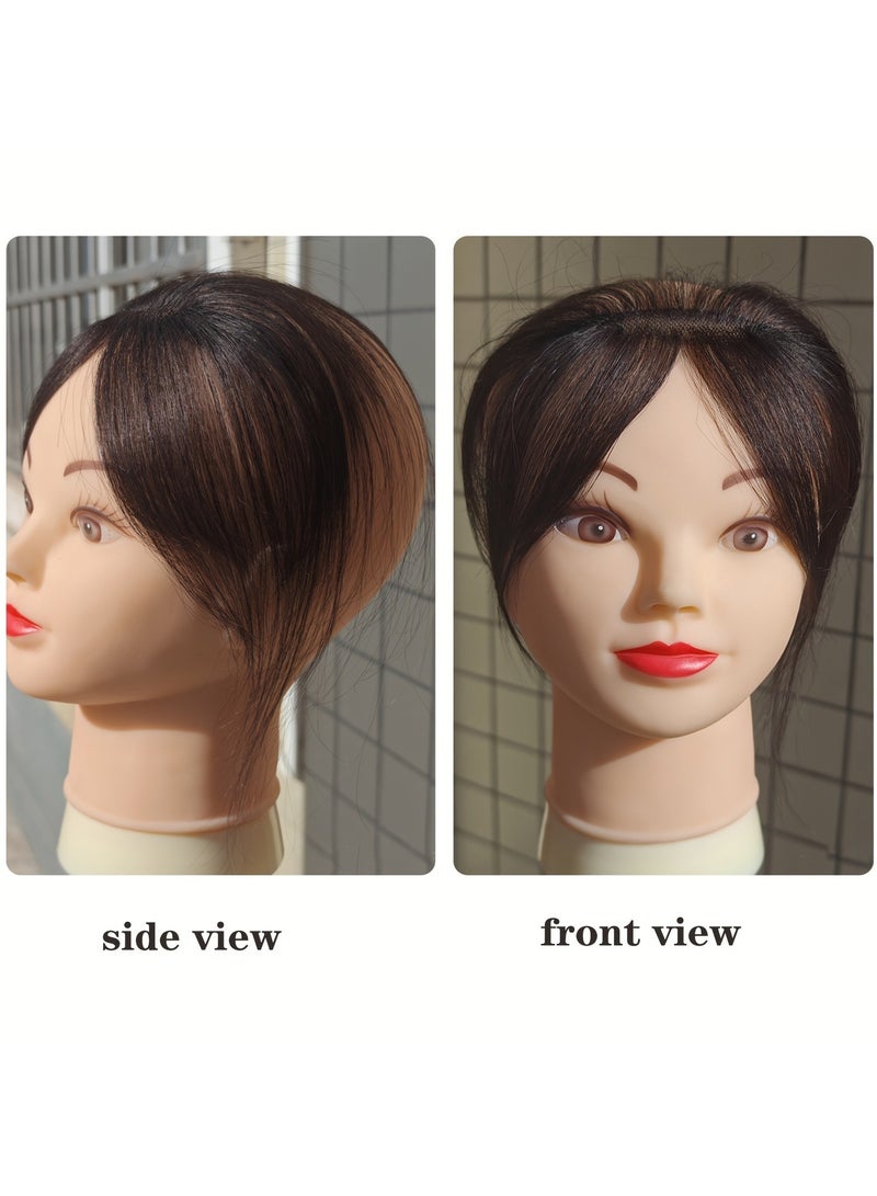 إستيل وصلات شعر للنساء من شعر بشري طبيعي، قطع شعر للنساء ذوات الشعر الخفيف، وصلات شعر بشري مع غرة، وصلات شعر (بني غامق، قاعدة 2 × 12 سم، طول الشعر 25 سم، مستقيم) - Image 4