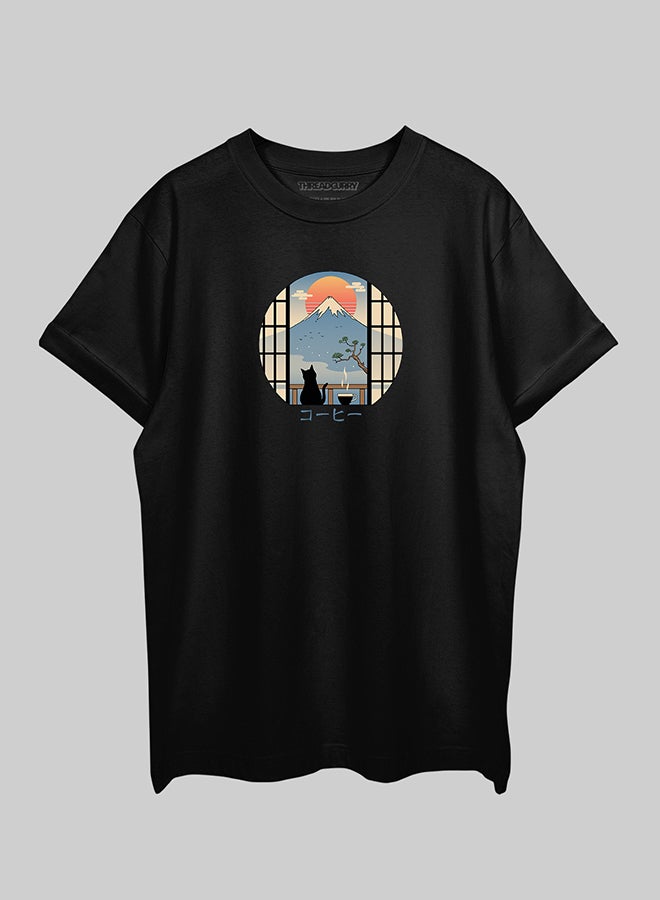 THREADCURRY THREADCURRY Coffee at Mt.Fuji Oversized Drop Shoulder Cotton Loose Printed T-Shirt for Men  - Image 1