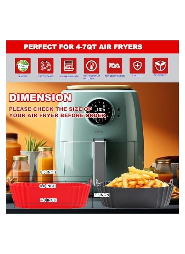 erorex - Air Fryer Liners, 2 Pack 8.5 Square Silicone Pot Air Fryer Basket, Reusable Air Fryer Liners with Food Grade Silicone, Air Fryer Accessories for Bakeware, Baking, Cooking and Other Tools - Image 1