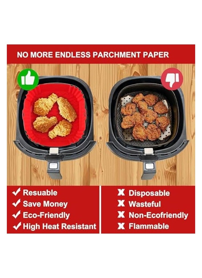 erorex - Air Fryer Liners, 2 Pack 8.5 Square Silicone Pot Air Fryer Basket, Reusable Air Fryer Liners with Food Grade Silicone, Air Fryer Accessories for Bakeware, Baking, Cooking and Other Tools - Image 1