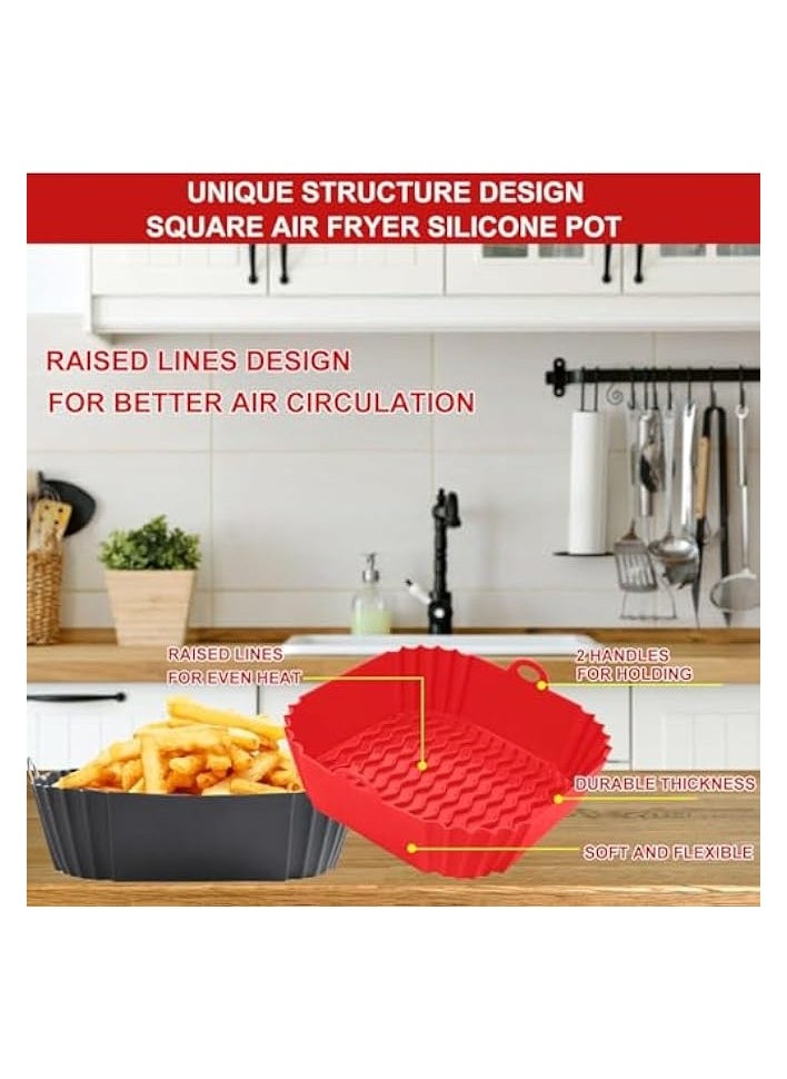 erorex - Air Fryer Liners, 2 Pack 8.5 Square Silicone Pot Air Fryer Basket, Reusable Air Fryer Liners with Food Grade Silicone, Air Fryer Accessories for Bakeware, Baking, Cooking and Other Tools - Image 1
