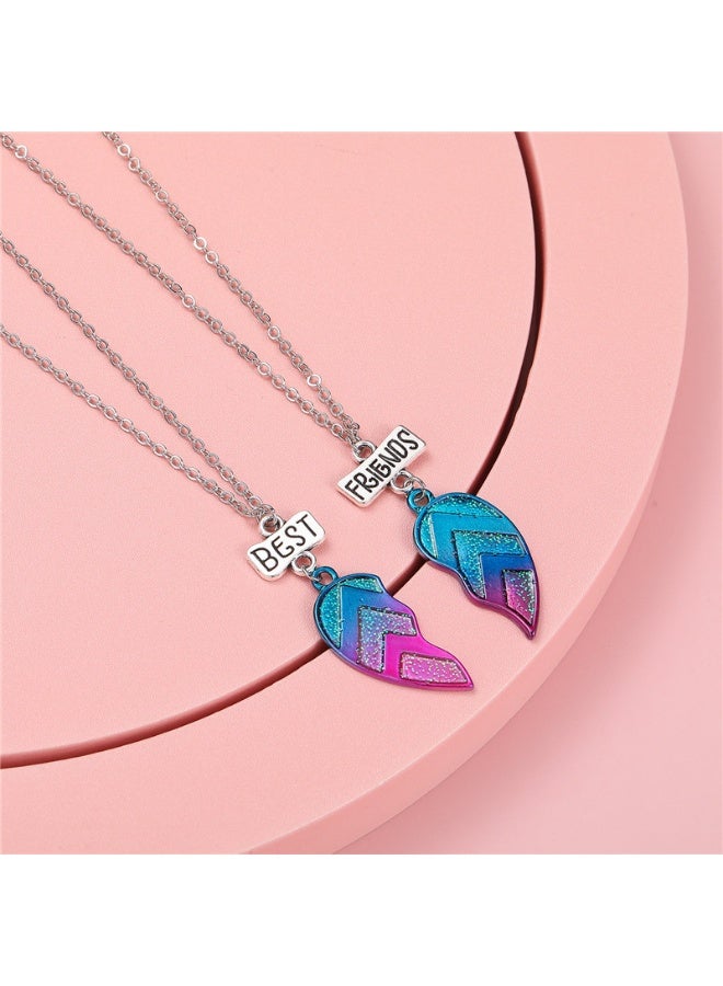 Gradient Heart Best Friends BFF Necklace for Children, Friendship Patchwork Design - Image 3