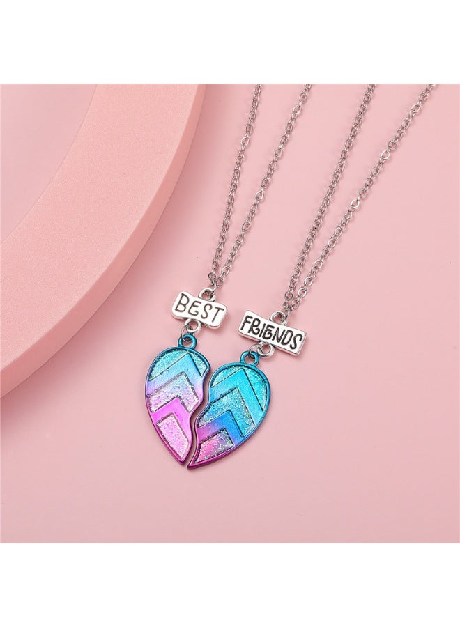 Gradient Heart Best Friends BFF Necklace for Children, Friendship Patchwork Design - Image 2