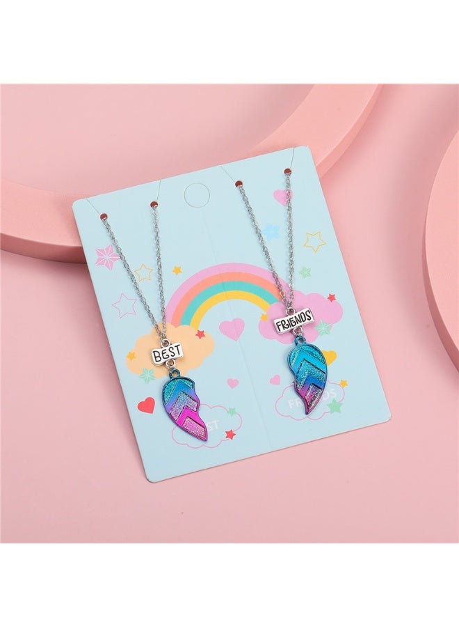 Gradient Heart Best Friends BFF Necklace for Children, Friendship Patchwork Design - Image 5