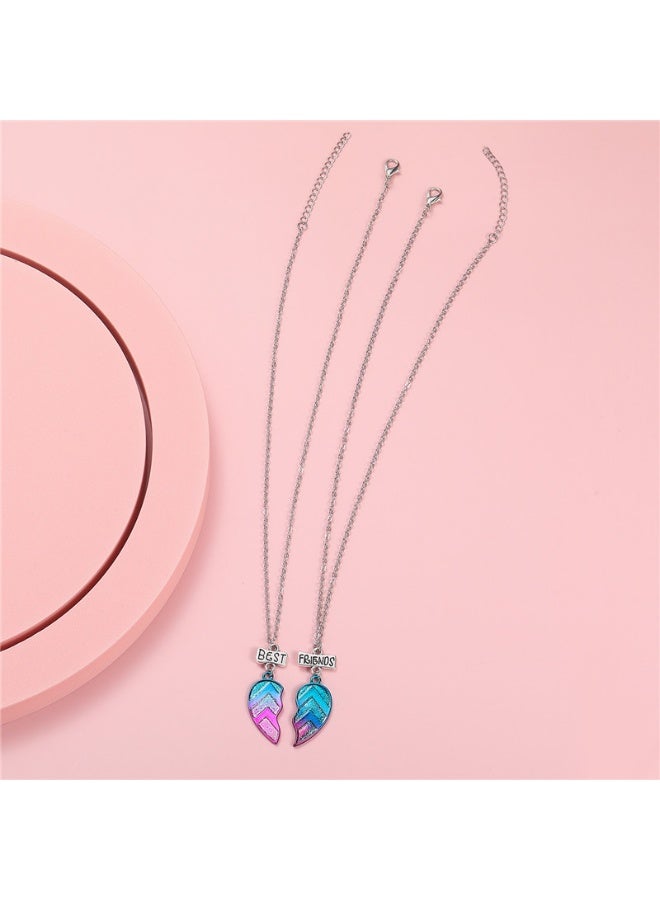Gradient Heart Best Friends BFF Necklace for Children, Friendship Patchwork Design - Image 4