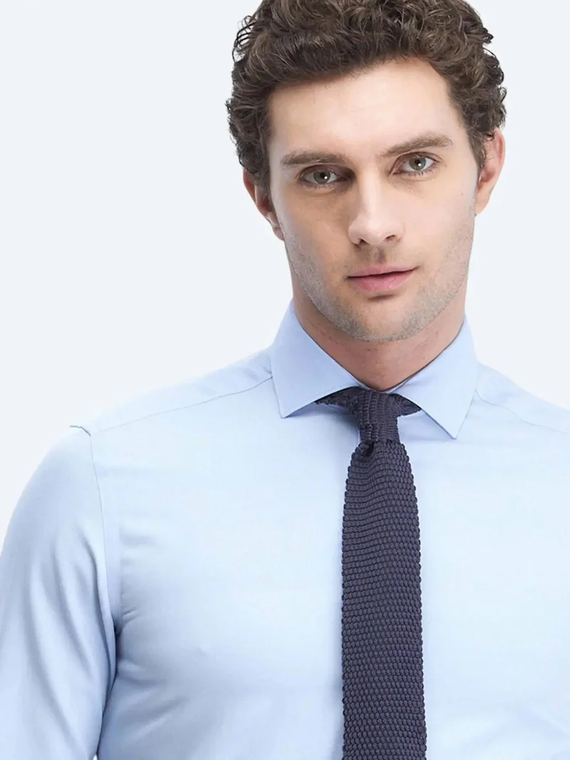 Kip Light Blue Plain Regular Fit Weaving Classical Cotton Blended Shirt