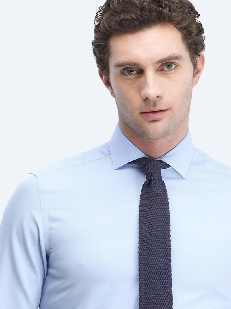 Kip Light Blue Plain Regular Fit Weaving Classical Cotton Blended Shirt - Image 2