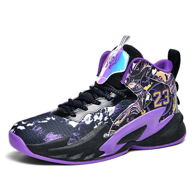 High-Top Basketball Shoes Mesh Men'S Children Primary And Secondary School Students Rubber Sole Trendy Cement Floor Sneaker Generation Hair - Image 1