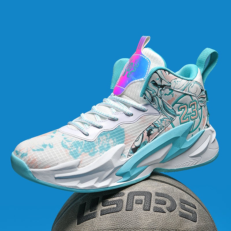 High-Top Basketball Shoes Mesh Men'S Children Primary And Secondary School Students Rubber Sole Trendy Cement Floor Sneaker Generation Hair - Image 3