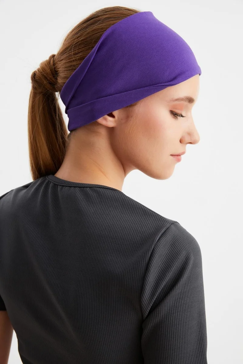 Butikgiz Purple Women's Double Sided Usage Alternative, Cotton Combed, Non-Slip, Lightweight, Sports Hair Band Bandana