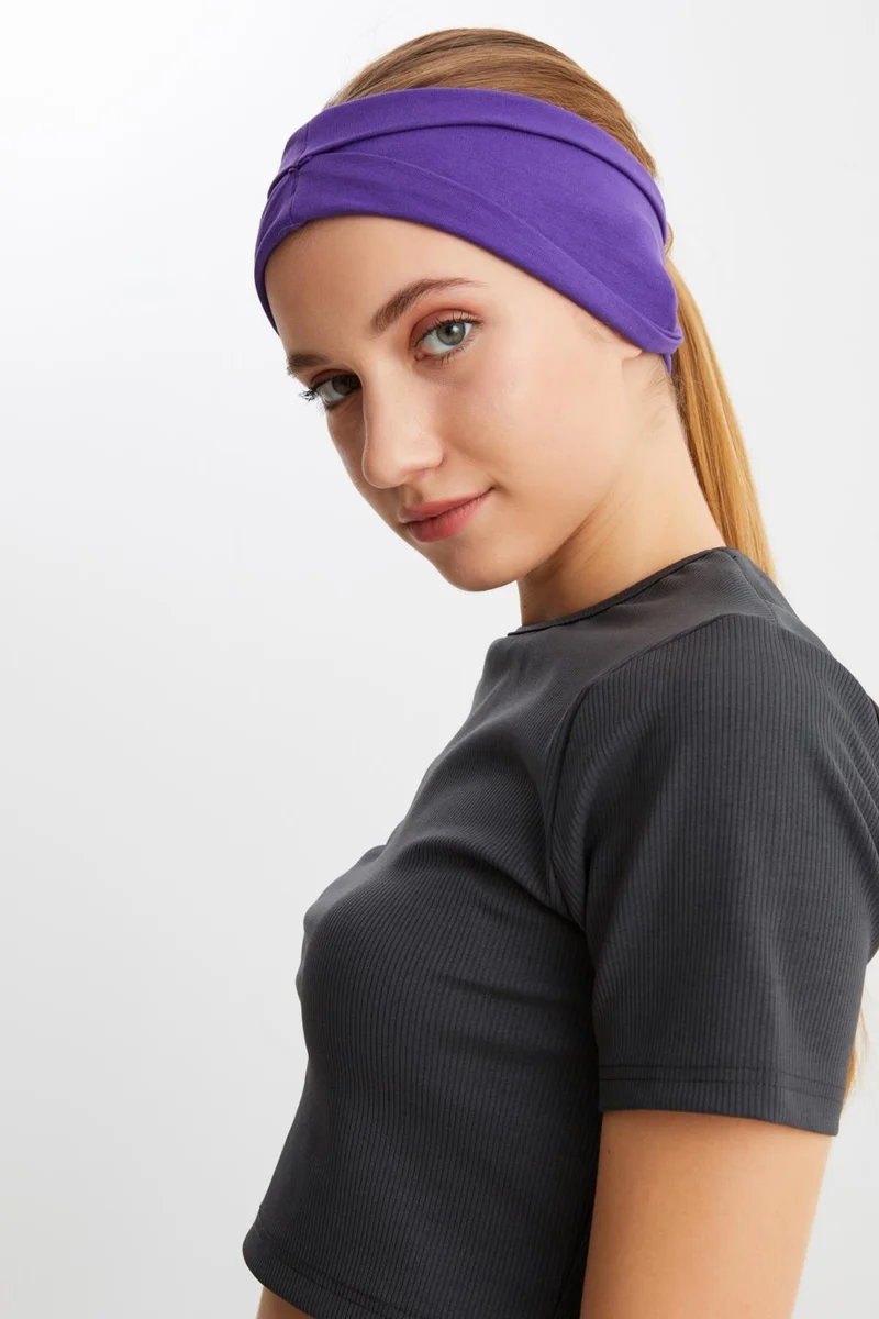 Butikgiz Purple Women's Double Sided Usage Alternative, Cotton Combed, Non-Slip, Lightweight, Sports Hair Band Bandana