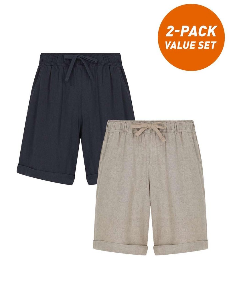 Outventure شورتات نسائية 2-Pack Outventure، مزيج من الكتان والفيكوز، بقصة فضفاضة، حزام قابل للتعديل، جيوب عملية - Image 2