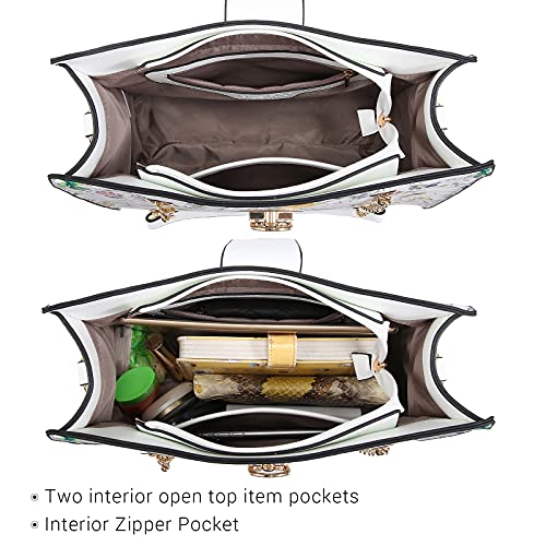 Dasein Women's Fashion Tote and Shoulder Bag - Top Handle and Hobo With Matching Clutch in White Floral - Image 4