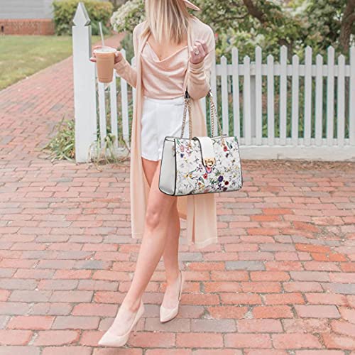 Dasein Women's Fashion Tote and Shoulder Bag - Top Handle and Hobo With Matching Clutch in White Floral - Image 2