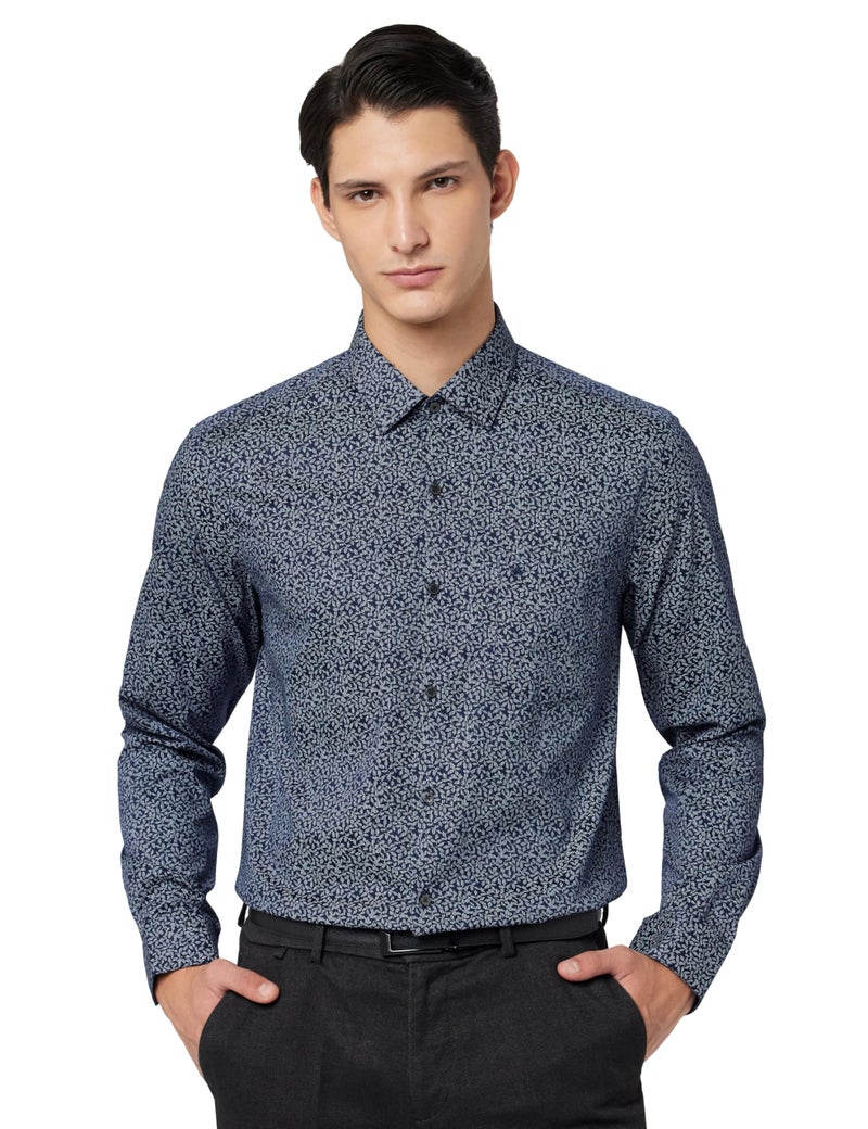 Arrow Men's Cotton Leaves Slim Fit Shirt (Araeosh1719_Navy, 39 - Image 1