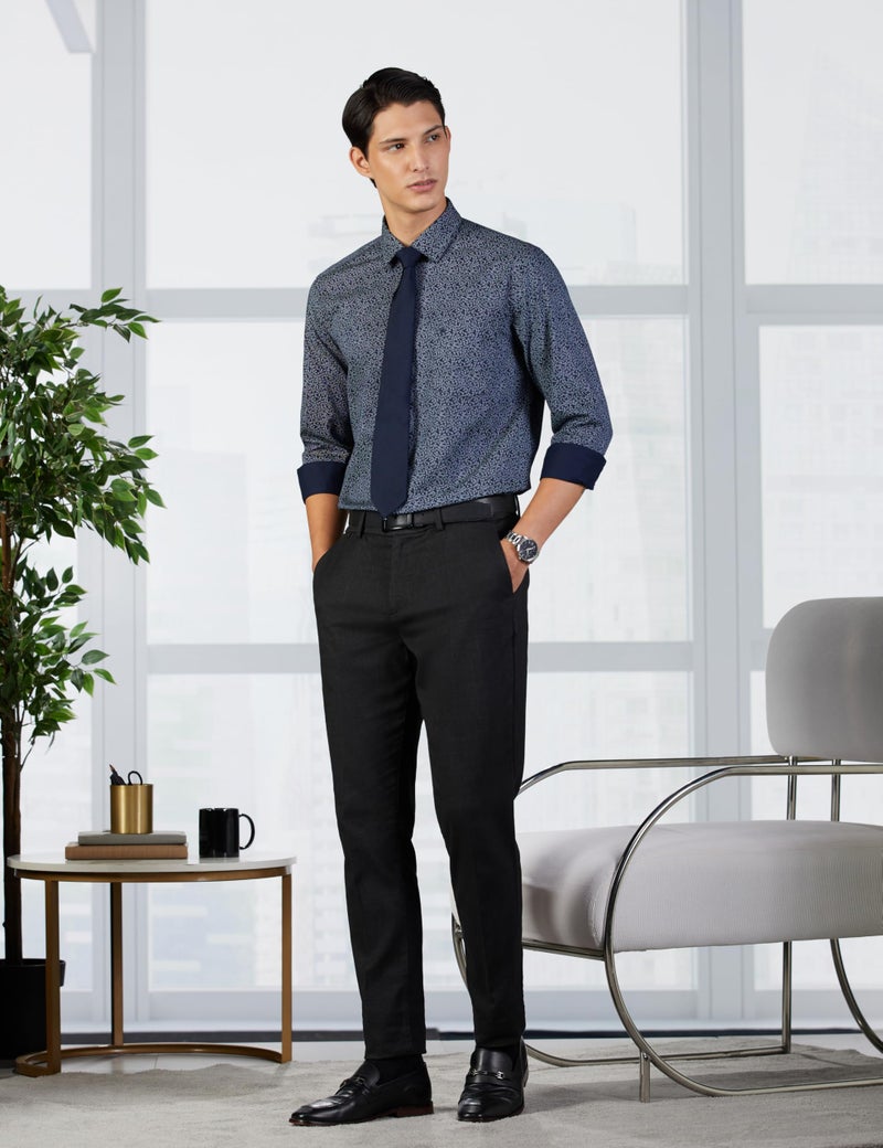 Arrow Men's Cotton Leaves Slim Fit Shirt (Araeosh1719_Navy, 39 - Image 2