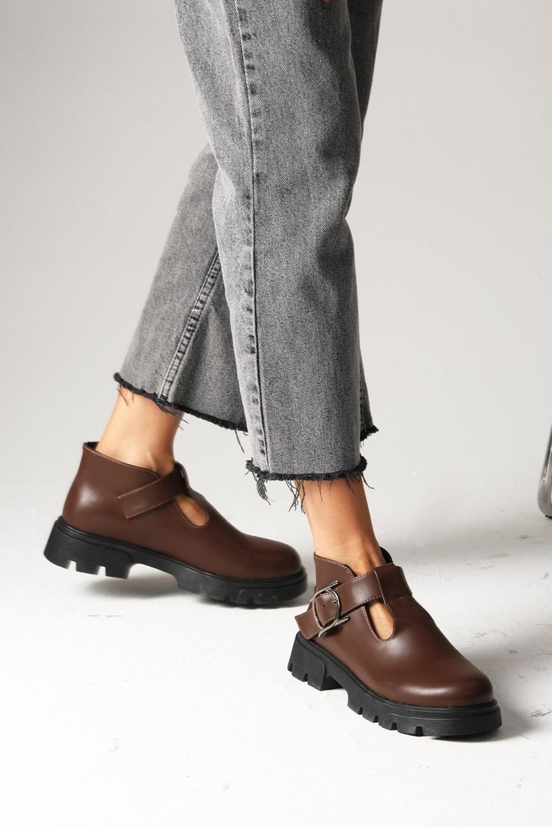 Mio Gusto Norma Brown Thick Soled Women's Loafer Shoes  - Image 1