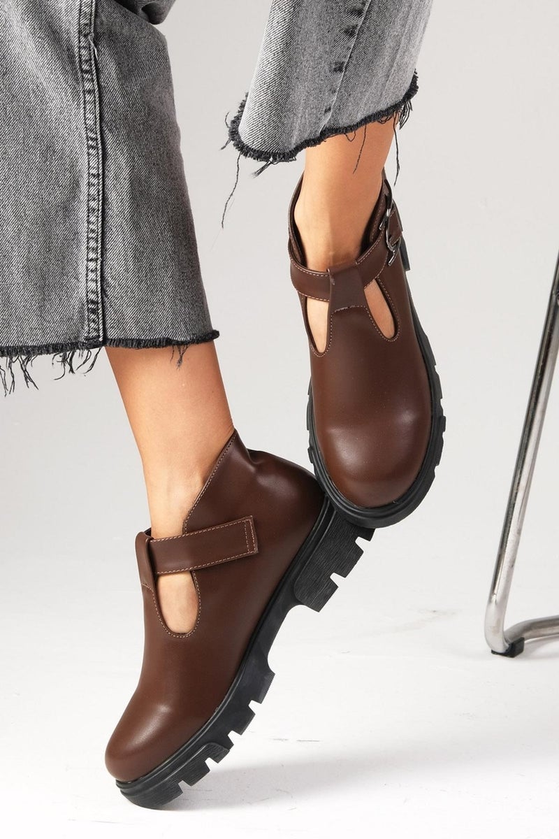 Mio Gusto Norma Brown Thick Soled Women's Loafer Shoes  - Image 2