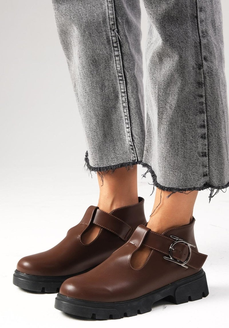 Mio Gusto Norma Brown Thick Soled Women's Loafer Shoes  - Image 5