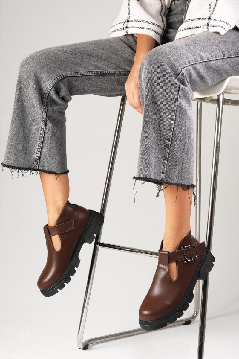 Mio Gusto Norma Brown Thick Soled Women's Loafer Shoes  - Image 4