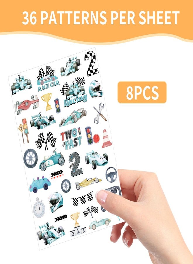 EoBeCy Two Fast Birthday Temporary Tattoos - 280 Pcs 2 Fast 2 Curious Birthday Decorations Party Favors Supplies, Blue Race Car Helmet Design(8 sheets) - Image 3