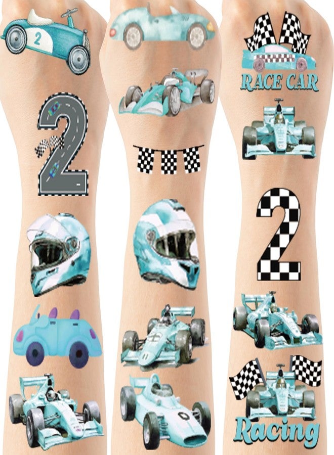 EoBeCy Two Fast Birthday Temporary Tattoos - 280 Pcs 2 Fast 2 Curious Birthday Decorations Party Favors Supplies, Blue Race Car Helmet Design(8 sheets) - Image 1