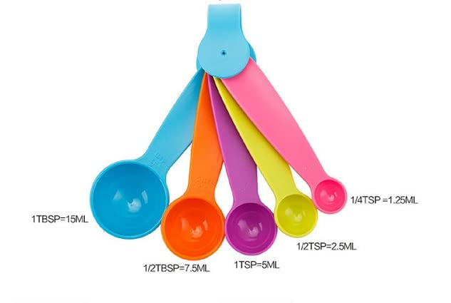 R Dabhi Plastic Measuring Spoons with Locking Ring 5pcs of Set Multipurpose Use for Cooking Baking and Measuring Teaspoon Table Spoons - Image 2