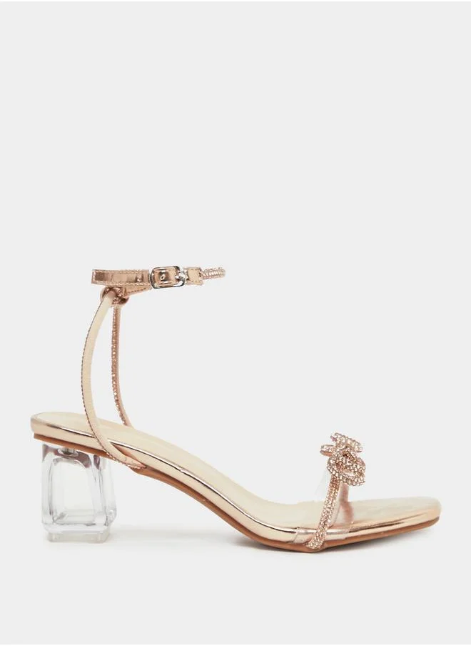 Styli Embellished Ribbon Accent Block Heel Sandals
