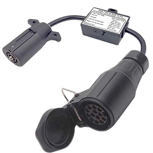 CARROFIX US Vehicle 7-Way Blade Connector to European 13-Pin Round Trailer Light Converter - Plug and Play Design - Image 1