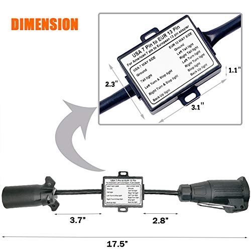 CARROFIX US Vehicle 7-Way Blade Connector to European 13-Pin Round Trailer Light Converter - Plug and Play Design - Image 4