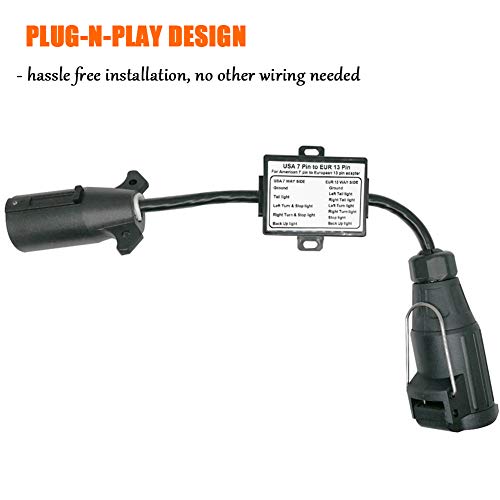 CARROFIX US Vehicle 7-Way Blade Connector to European 13-Pin Round Trailer Light Converter - Plug and Play Design - Image 3