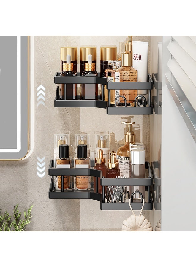 حامل دش زاوية كبير الحجم من 5 قطع، مع حامل صابون وحامل فرشاة الاسنان، سعة كبيرة بدون ثقب من الستانلس ستيل تحمل 40 باوند، رف منظم للحمام العائلي، اسود - Image 2