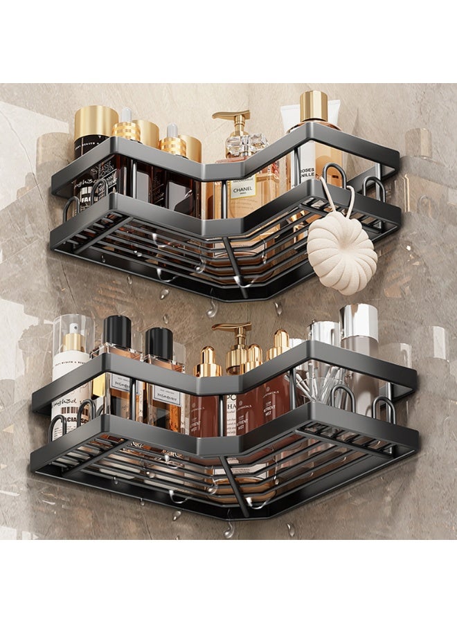 حامل دش زاوية كبير الحجم من 5 قطع، مع حامل صابون وحامل فرشاة الاسنان، سعة كبيرة بدون ثقب من الستانلس ستيل تحمل 40 باوند، رف منظم للحمام العائلي، اسود - Image 3