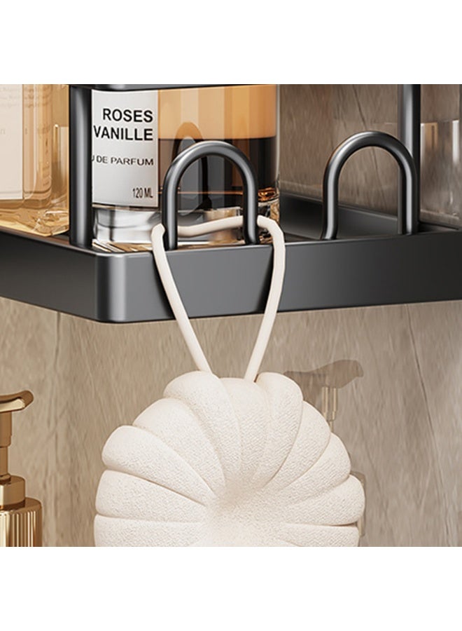 حامل دش زاوية كبير الحجم من 5 قطع، مع حامل صابون وحامل فرشاة الاسنان، سعة كبيرة بدون ثقب من الستانلس ستيل تحمل 40 باوند، رف منظم للحمام العائلي، اسود - Image 4