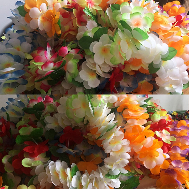 4 Pcs Hawaiian Garland Thicken Artificial Flower Headband Necklace Bracelet Tropical Beach Party Fancy Dress ( and Green) - Image 2