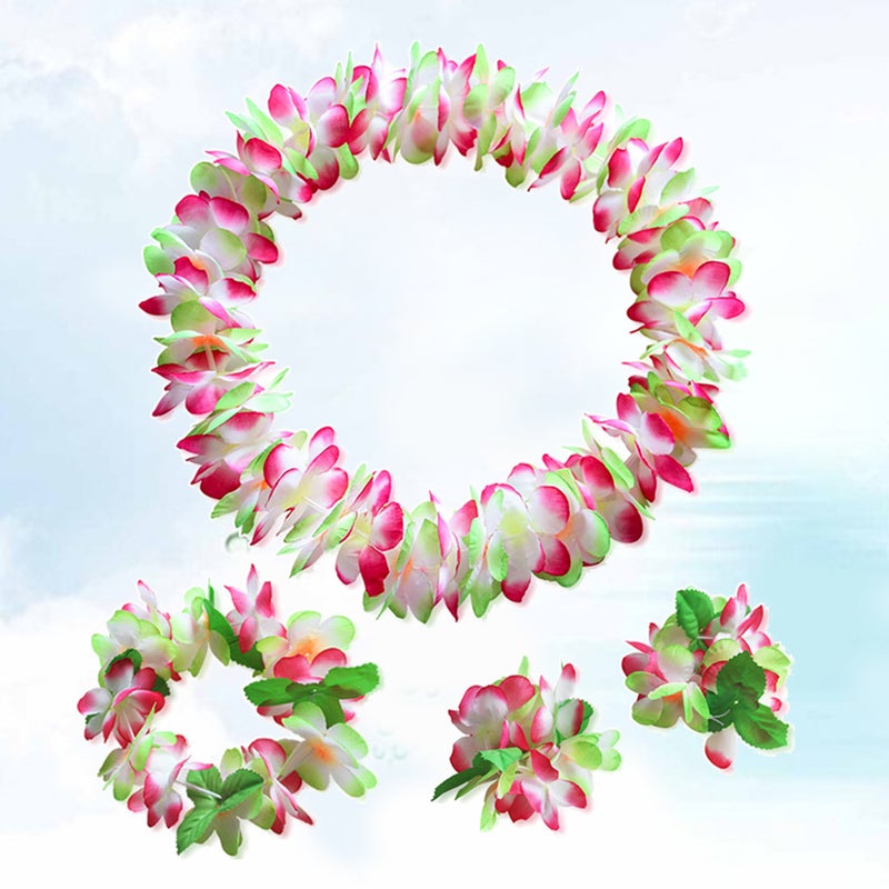 4 Pcs Hawaiian Garland Thicken Artificial Flower Headband Necklace Bracelet Tropical Beach Party Fancy Dress ( and Green) - Image 5