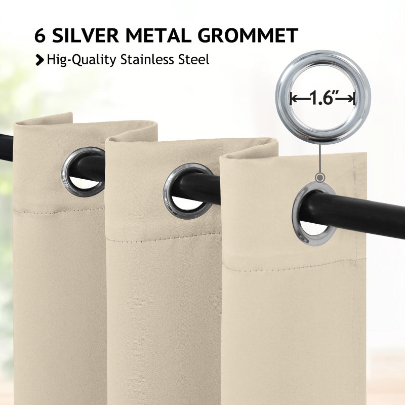 COSVIYA Grommet Blackout Room Darkening Curtains 84 inch Length 2 Panels Thick Polyester Light Blocking Insulated Thermal Window Curtain Drapes for Bedroom/Living Room Beige 38x84 inches - Image 2