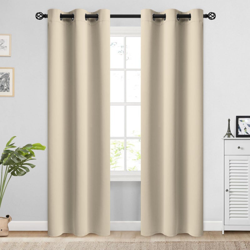 COSVIYA Grommet Blackout Room Darkening Curtains 84 inch Length 2 Panels Thick Polyester Light Blocking Insulated Thermal Window Curtain Drapes for Bedroom/Living Room Beige 38x84 inches - Image 1